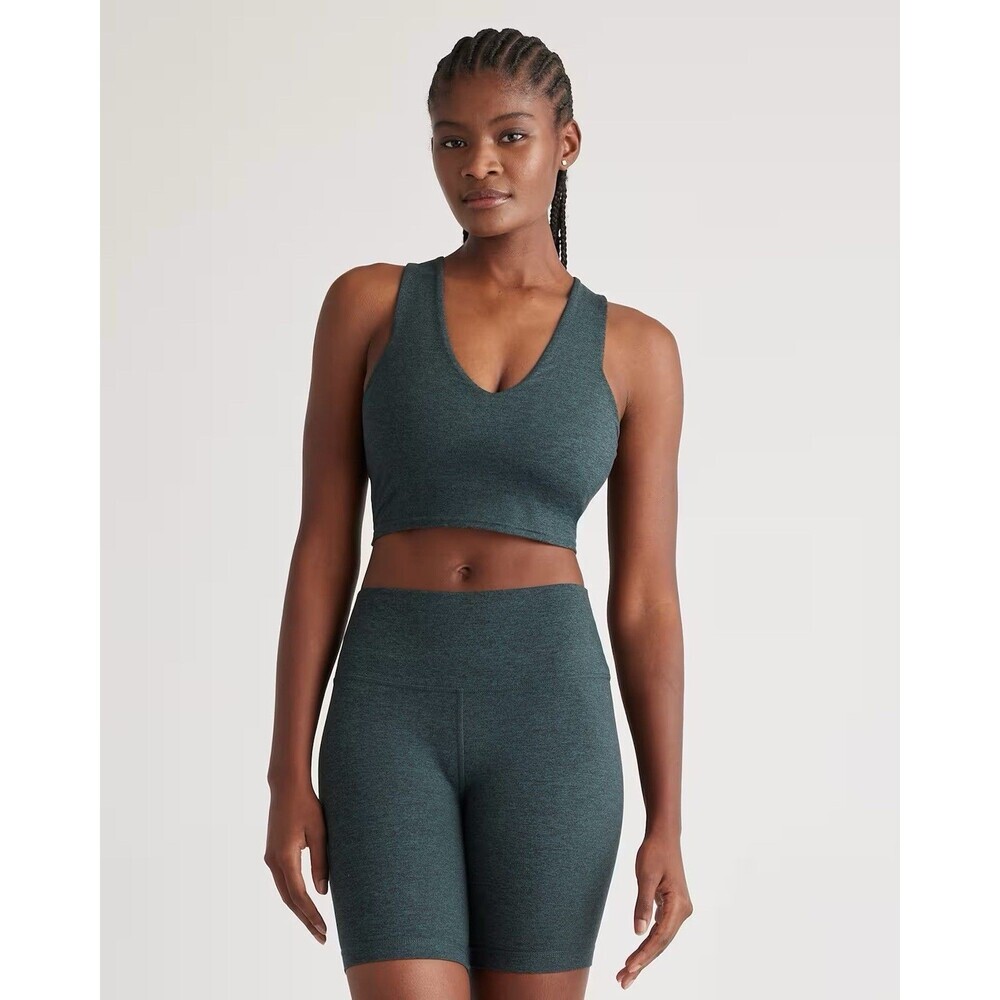 Quince Ultra-Soft V-Neck Cropped Tank Heather Green Women’s Size XL